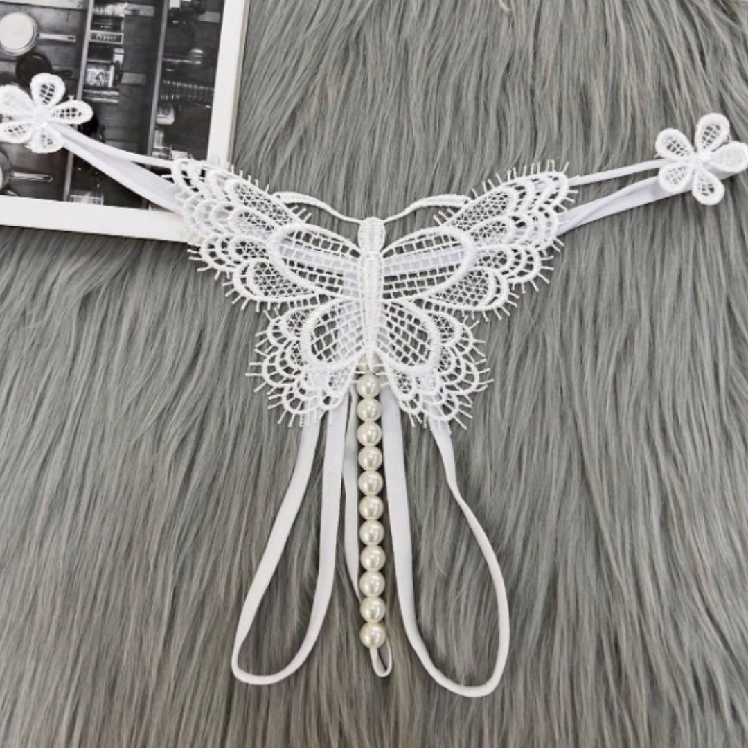 🦋 Mariposa de Encaje Perlado 🦋– Tanga Sensual Premium💎✨