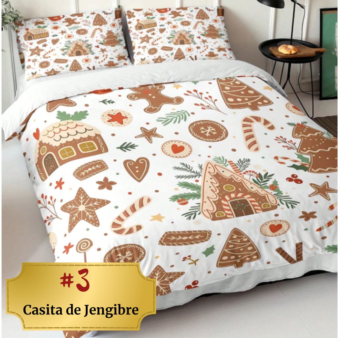 🎅🏻🎄 Juego de Cama Navideño Premium de 4 Piezas 🛏️– Edición Santa Festiva 🎄🎅🏻
