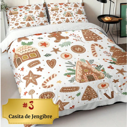 🎅🏻🎄 Juego de Cama Navideño Premium de 4 Piezas 🛏️– Edición Santa Festiva 🎄🎅🏻