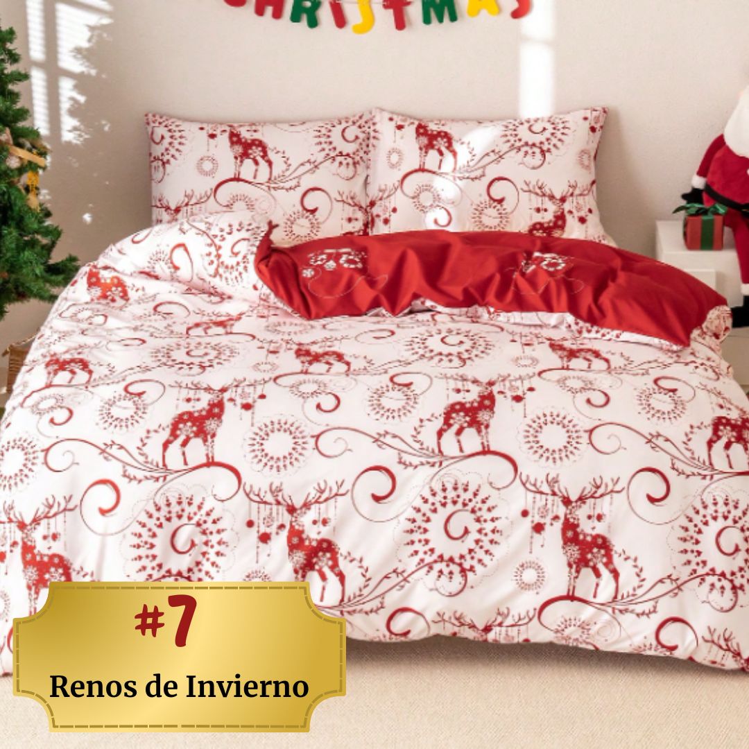 🎅🏻🎄 Juego de Cama Navideño Premium de 4 Piezas 🛏️– Edición Santa Festiva 🎄🎅🏻