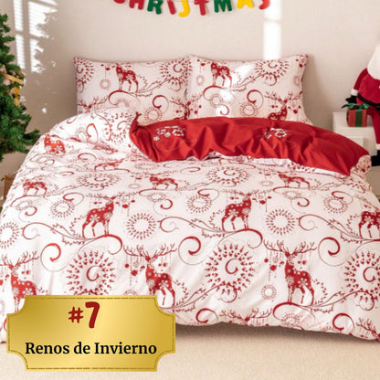 🎅🏻🎄 Juego de Cama Navideño Premium de 4 Piezas 🛏️– Edición Santa Festiva 🎄🎅🏻
