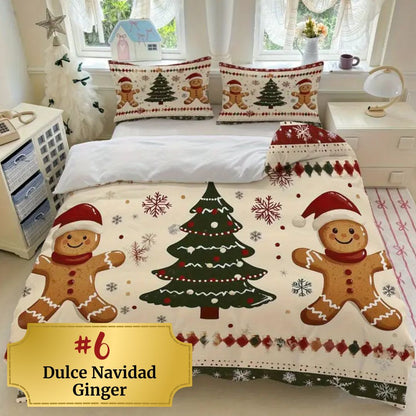 🎅🏻🎄 Juego de Cama Navideño Premium de 4 Piezas 🛏️– Edición Santa Festiva 🎄🎅🏻