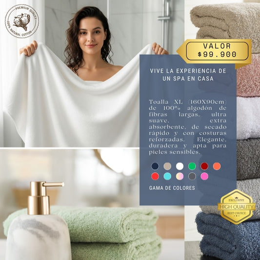 🧼Toalla de Baño Premium 100% Algodón Egipcio – Tamaño XL 160×90 cm 🤑LLEVA 2 X $99.900