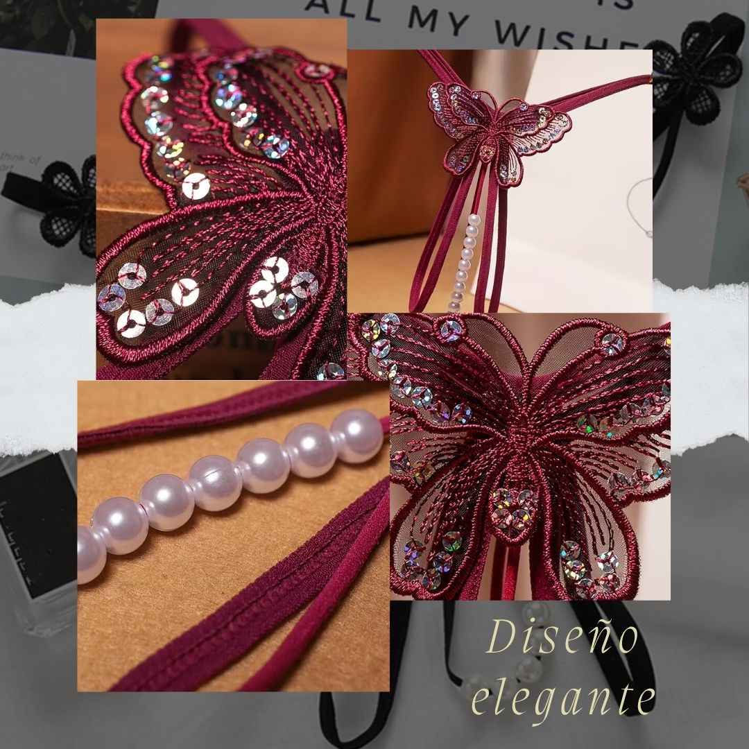 🦋 Mariposa de Encaje Perlado 🦋– Tanga Sensual Premium💎✨