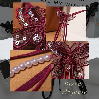 🦋 Mariposa de Encaje Perlado 🦋– Tanga Sensual Premium💎✨