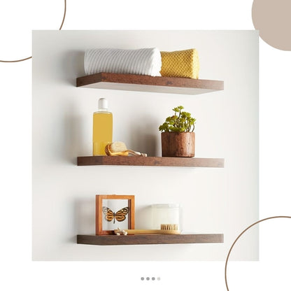 Estantería Flotante Rústica de Madera Maciza (3 Pzs) 🪵🌿✨