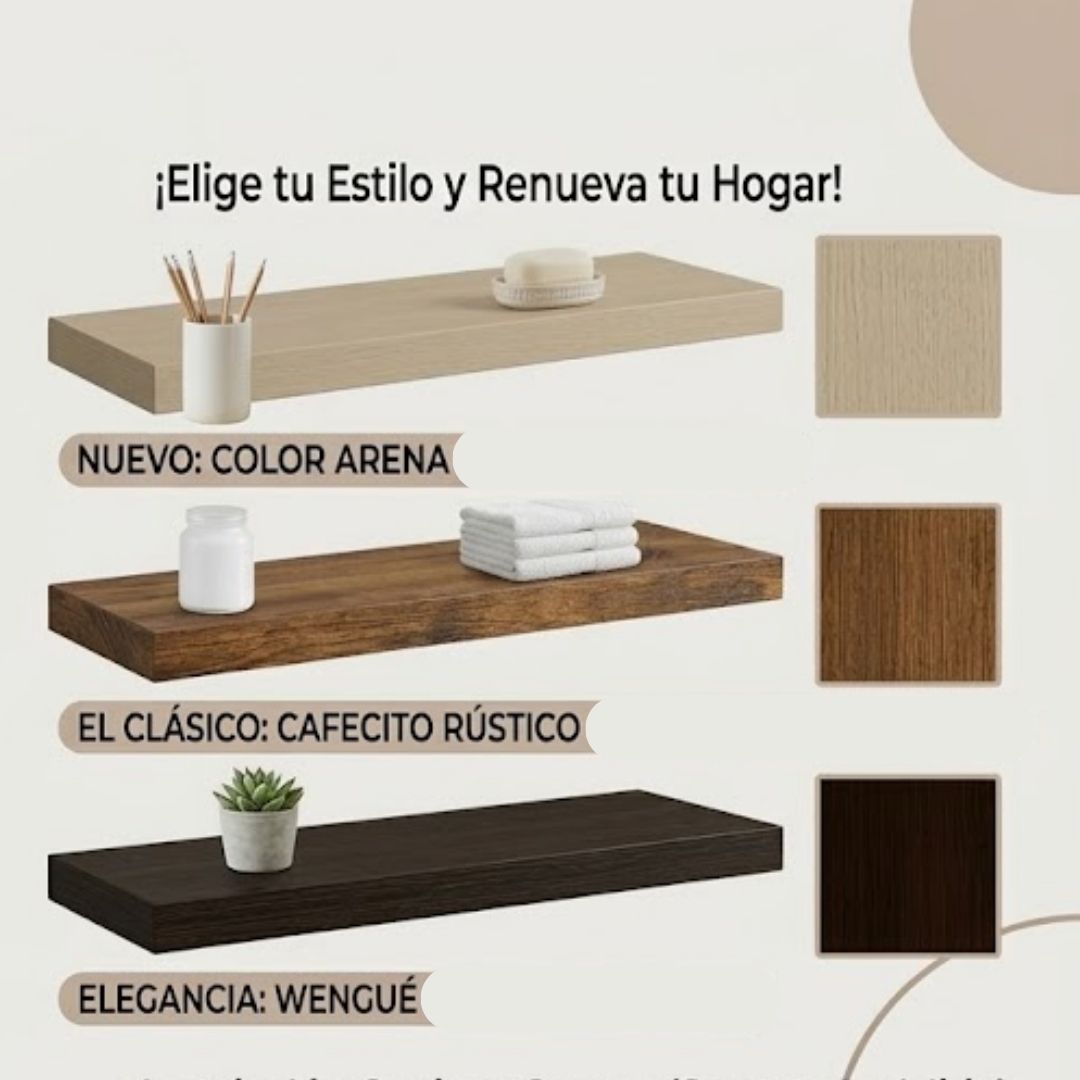 Estantería Flotante Rústica de Madera Maciza (3 Pzs) 🪵🌿✨