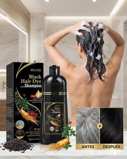 Botella de Shampoo Tinte Negro 🖤🤎✨ Cubre canas al instante 👩🏻‍🦳➡️👩🏻‍🦱 | Color uniforme y natural 💁🏻‍♀️