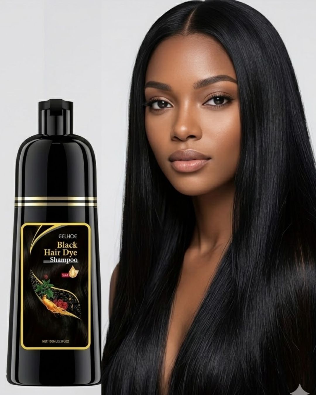 Botella de Shampoo Tinte Negro 🖤🤎✨ Cubre canas al instante 👩🏻‍🦳➡️👩🏻‍🦱 | Color uniforme y natural 💁🏻‍♀️