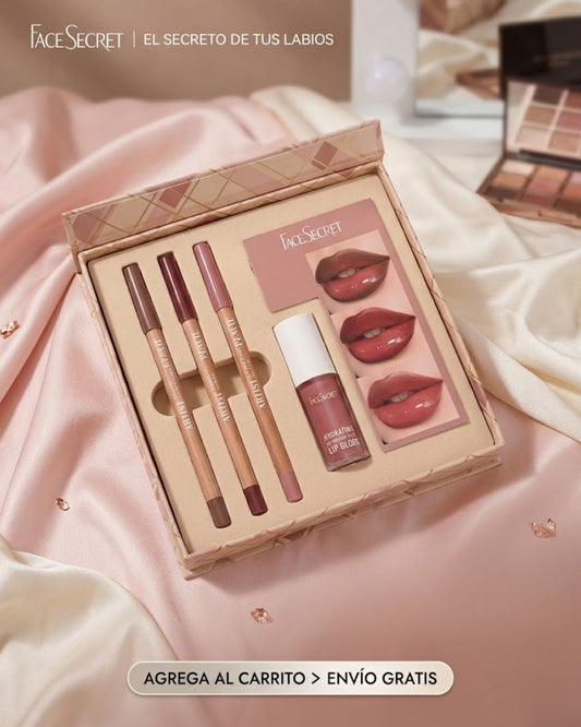 Set de 3 delineadores de labios mate aterciopelado + 1 Lip Gloss hidratante