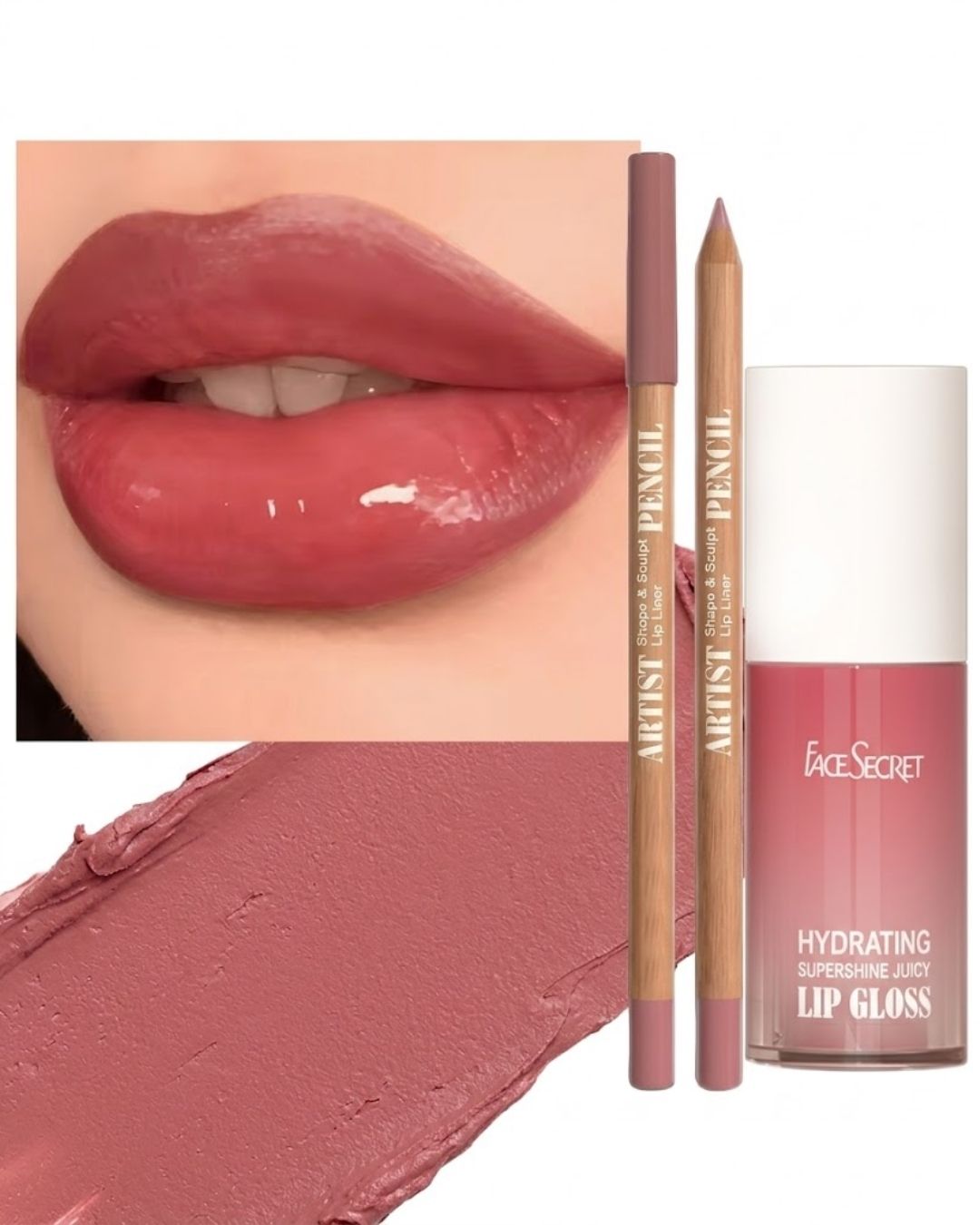 Set de 3 delineadores de labios mate aterciopelado + 1 Lip Gloss hidratante